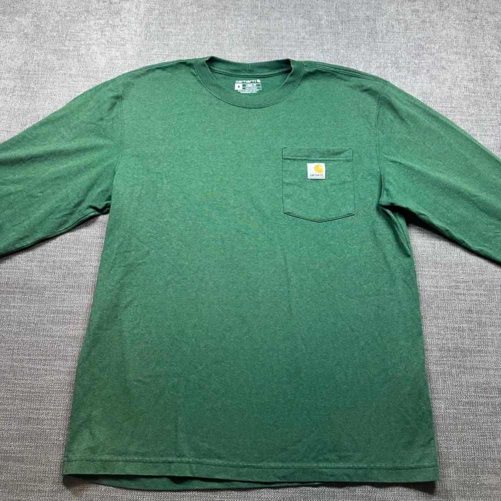 Carhartt Pocket T-Shirt Mens Medium Green Long Sleeve Loose Fit Workwear